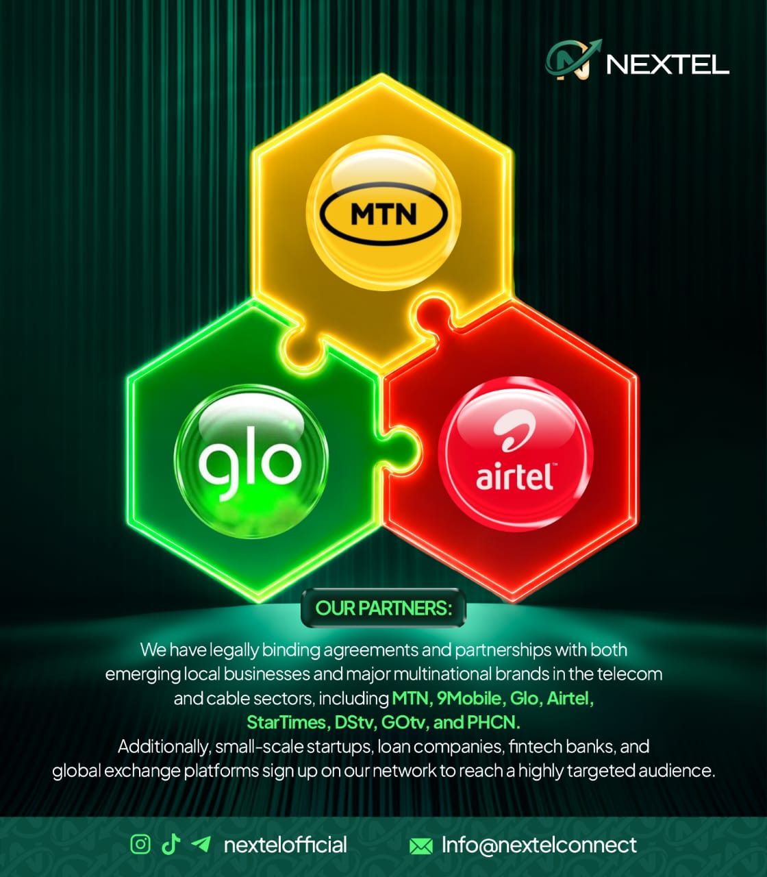 Nextel partners — MTN, Glo, Airtel, 9Mobile, StarTimes, DStv, GOtv and PHCN
