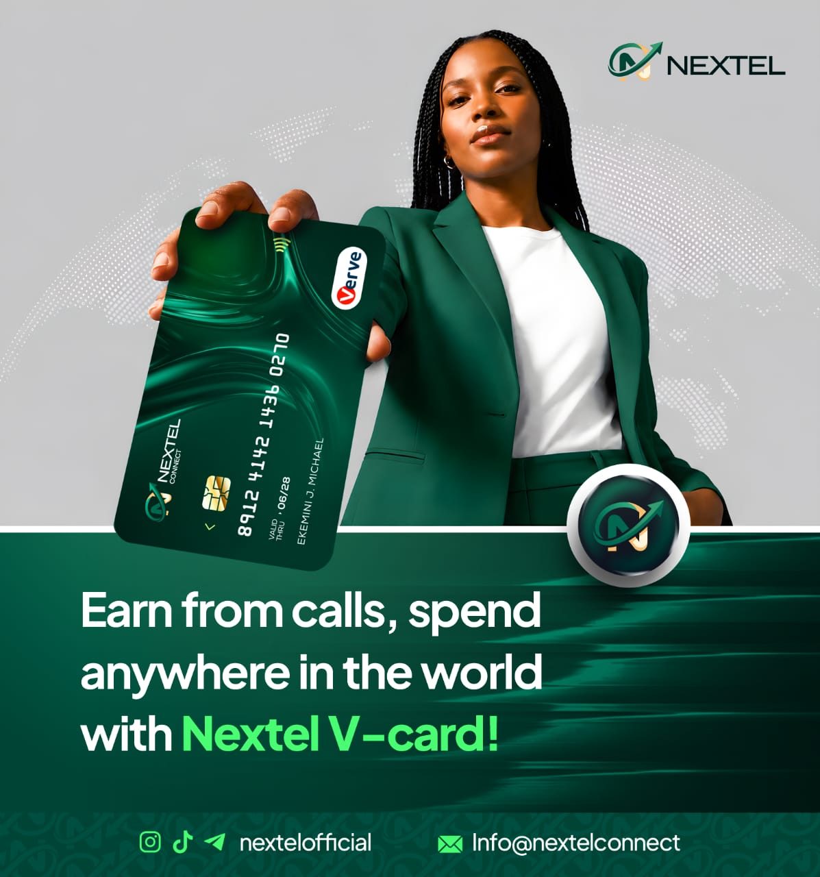 Nextel V-Card — earn from calls and spend anywhere in the world