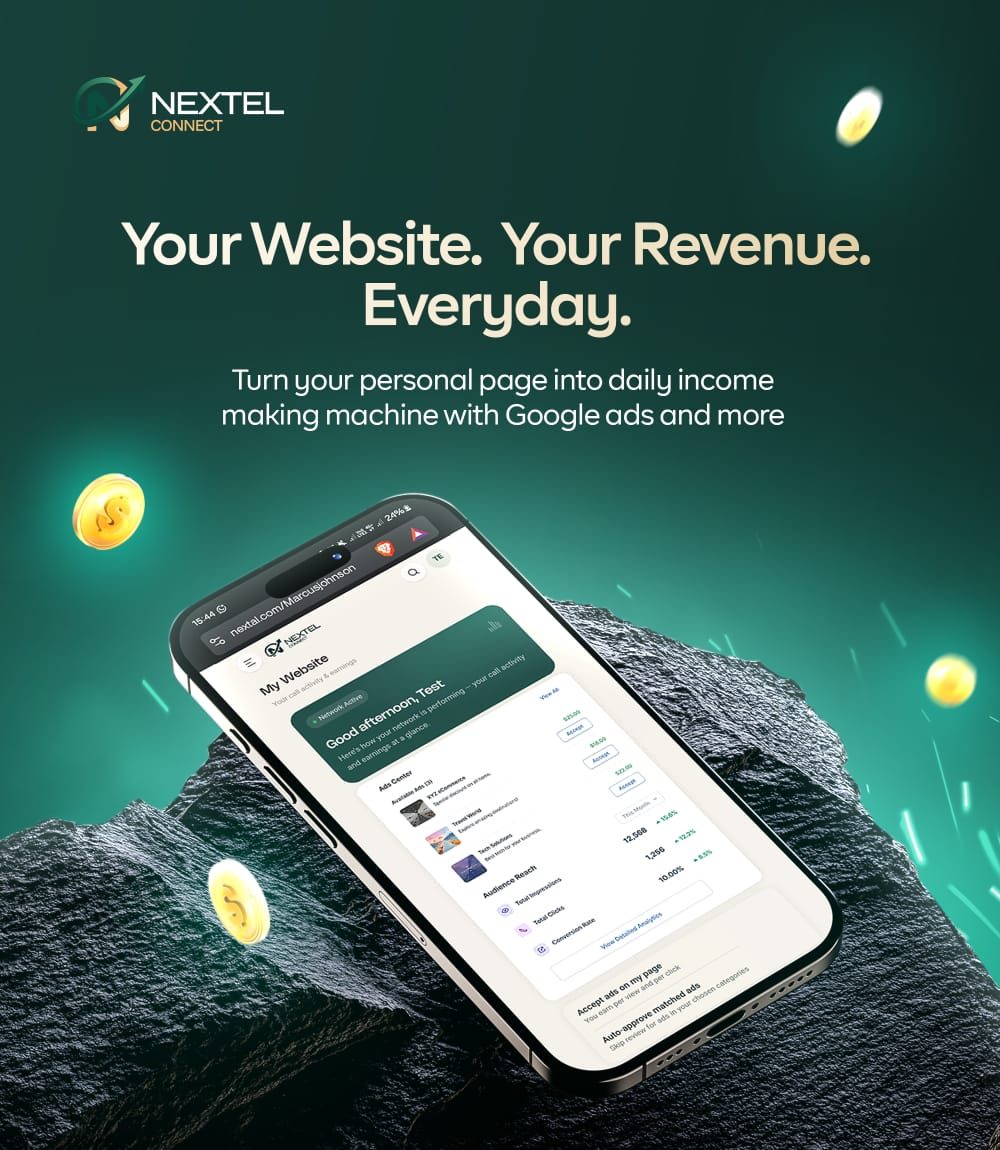 Nextel personal website earning daily income from Google ads on a mobile phone
